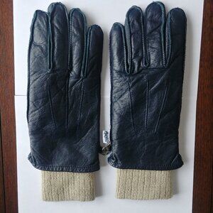 Vintage Mens genuine leather dark blue navy gloves Medium removable liner